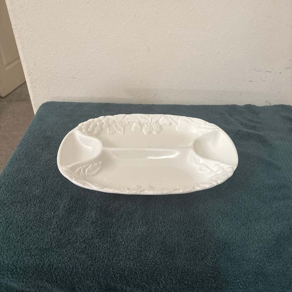 Himark Orchard Collection White 4 Section Oval Platter with Embossed Fruit Motif